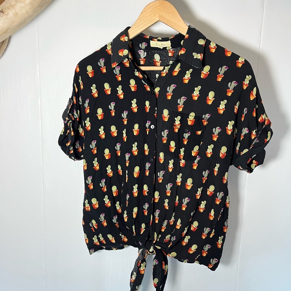 Love Notes Black Shirt with Cactus Design